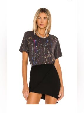 Michael Lauren Women’s Black Paint-Splatter Crewneck T-Shirt- size small